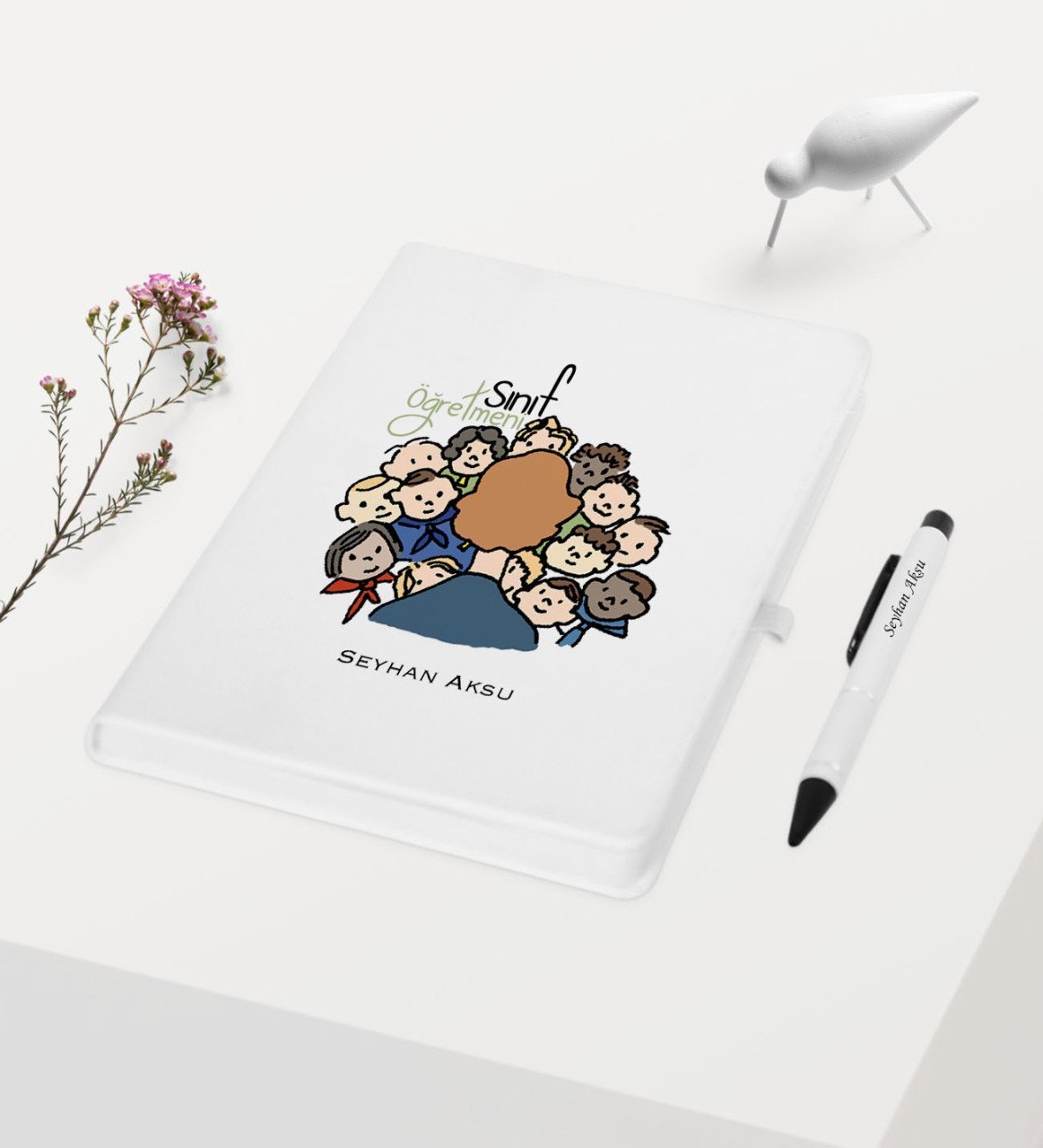 Kişiye Özel Sınıf Öğretmeni Temalı Beyaz Defter Kalem Hediye Seti - 3