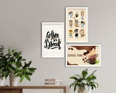 BK Home Coffee Tasarımlı Dekoratif 3’lü Ahşap Beyaz Çerçeveli Tablo-14