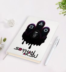 Kişiye Özel Squid Game Tasarımlı Beyaz Defter ve Kalem Seti-3