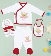 BK Kids Kişiye Özel Kırmızı Hastane Çıkışı, Anne-Bebek Günlüğü, Yeni Doğan Bebek Giyim Hediyesi, 9 Parça Bebek Hediye Seti-1