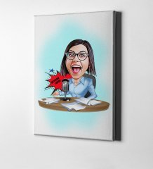 Kişiye Özel Bayan Sunucu Spiker Karikatür Kanvas Tablo (50 x 70 cm.) 1