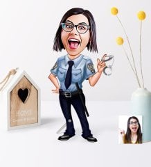 Kişiye Özel Bayan Polis Karikatür Ahşap Biblo - 1
