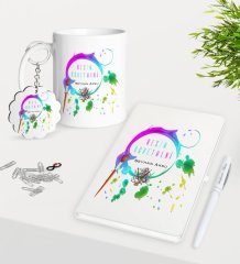 Kişiye Özel Resim Öğretmeni Kupa Anahtarlık Beyaz Defter Kalem Hediye Seti-4