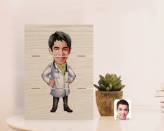 Kişiye Özel Erkek Doktor Karikatürlü Otantik Masaüstü Ahşap Palet Çerçeve-1