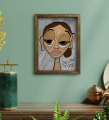 BK Home The Lazy People Collection Hot Girl Tasarımlı Doğal Masif Ahşap Çerçeveli Tablo 45x65cm-1