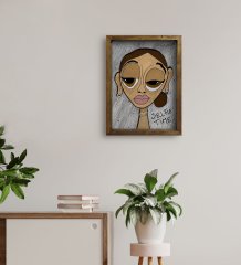 BK Home The Lazy People Collection Hot Girl Tasarımlı Doğal Masif Ahşap Çerçeveli Tablo 45x65cm-1
