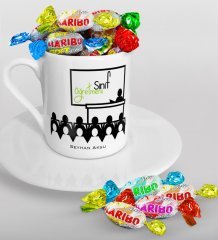 Kişiye Özel Sınıf Öğretmeni Türk Kahvesi Fincanı ve Haribo Şeker Hediye Seti-5