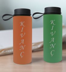 BK Gift Kişiye Özel İsimli 2’li Somon ve Yeşil Cam Matara 500ml, Sevgiliye Hediye, İsimli Cam Matara, Sevgililer Günü