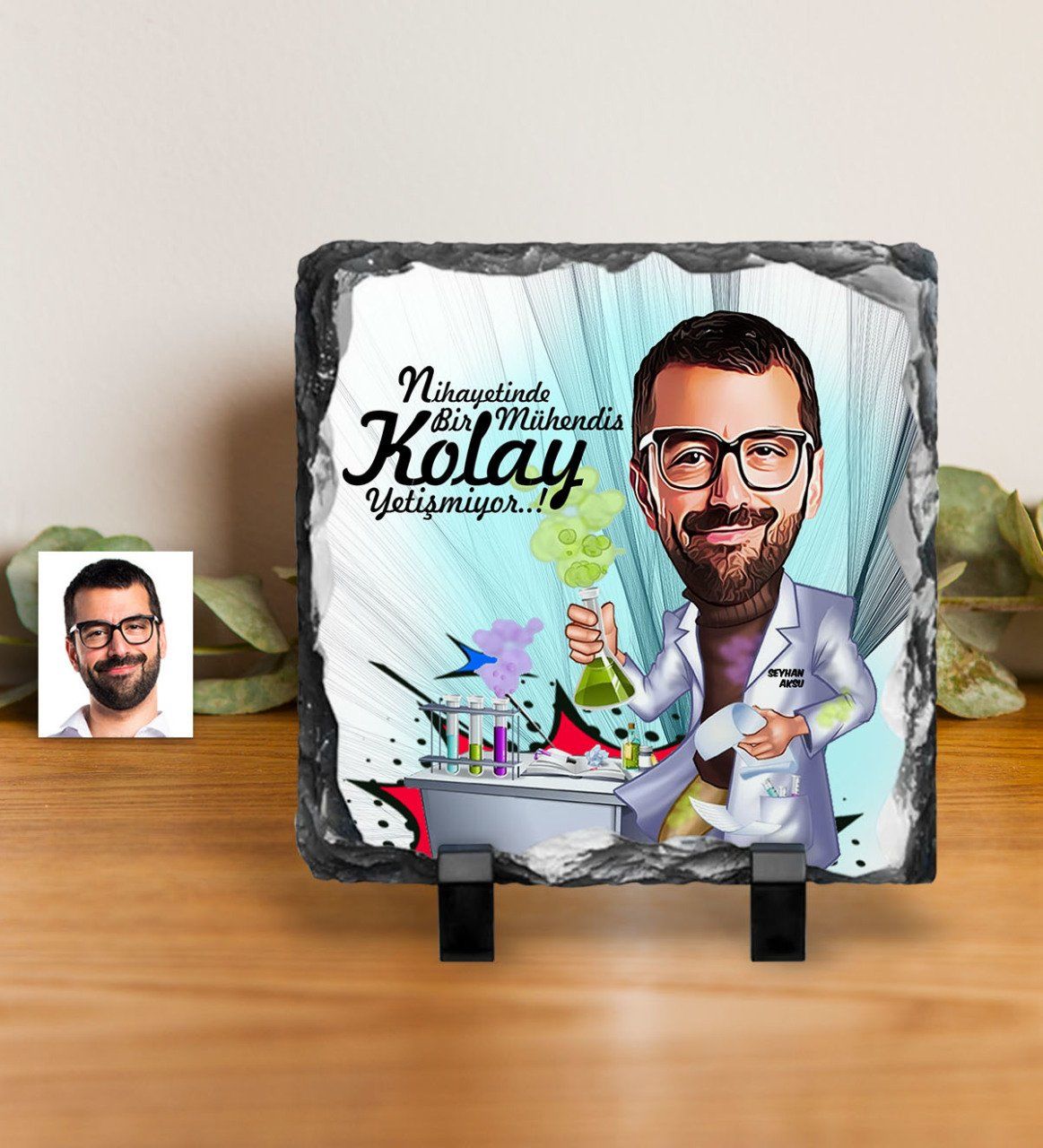Kişiye Özel Bay Kimya Mühendisi Karikatürlü Dekoratif Doğal Taş - 1