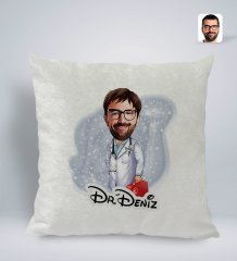 Kişiye Özel İsimli Erkek Acil Tıp Teknisyeni Karikatürlü Kare Araç Koltuk Yastığı-1