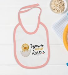 BK Kids Teyzesinin Minik Kuşu Tasarımlı Pembe Bebek Body Zıbın ve Mama Önlüğü Hediye Seti-1