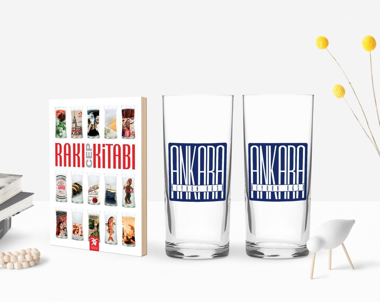 Kişiye Özel Renkli Baskılı Ankara Tasarımlı Turistik İkili Rakı Bardağı ve Rakı Cep Kitabı Hediye Seti-2