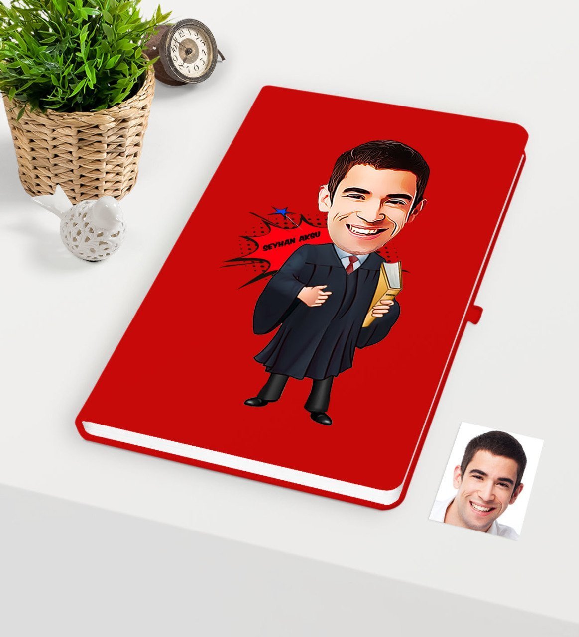 Kişiye Özel Bay Avukat Karikatürlü Kırmızı Defter - 1
