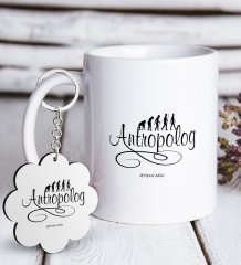 Kişiye Özel Mesleki Antropolog Beyaz Kupa ve Anahtarlık Hediye Seti