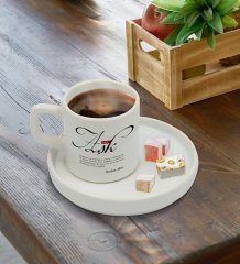 Kişiye Özel Mânâ Aşk Tasarımlı Sunum Tabaklı Türk Kahvesi Fincanı Model 1