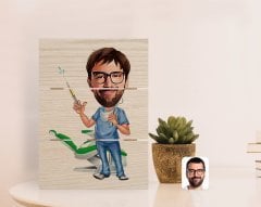 Kişiye Özel Erkek Diş Hekimi Karikatürlü Otantik Masaüstü Ahşap Palet Çerçeve-4