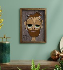 BK Home The Lazy People Collection Hobo Guy Tasarımlı Doğal Masif Ahşap Çerçeveli Tablo 45x65cm-1