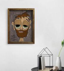 BK Home The Lazy People Collection Hobo Guy Tasarımlı Doğal Masif Ahşap Çerçeveli Tablo 45x65cm-1