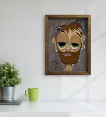 BK Home The Lazy People Collection Hobo Guy Tasarımlı Doğal Masif Ahşap Çerçeveli Tablo 45x65cm-1