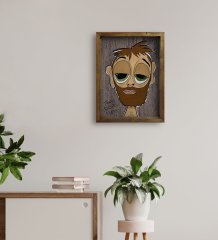 BK Home The Lazy People Collection Hobo Guy Tasarımlı Doğal Masif Ahşap Çerçeveli Tablo 45x65cm-1