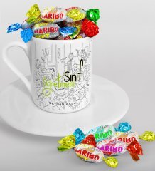 Kişiye Özel Sınıf Öğretmeni Türk Kahvesi Fincanı ve Haribo Şeker Hediye Seti-4