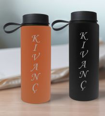 BK Gift Kişiye Özel İsimli 2’li Siyah ve Somon Cam Matara 500ml, Sevgiliye Hediye, İsimli Cam Matara, Sevgililer Günü