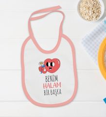BK Kids Benim Halam Bir Başka Tasarımlı Pembe Bebek Body Zıbın ve Mama Önlüğü Hediye Seti-1