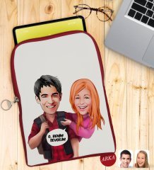 Kişiye Özel Sevgililer Karikatürlü Taşınabilir Koruyucu Tablet Kılıfı & Organizer Çanta - Kırmızı-91