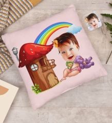 BK Gift Kişiye Özel Bebek Karikatürlü Beyaz Yastık-1