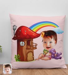 BK Gift Kişiye Özel Bebek Karikatürlü Beyaz Yastık-1