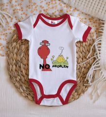 BK Kids No Problem Tasarımlı Kırmızı Bebek Body Zıbın-1