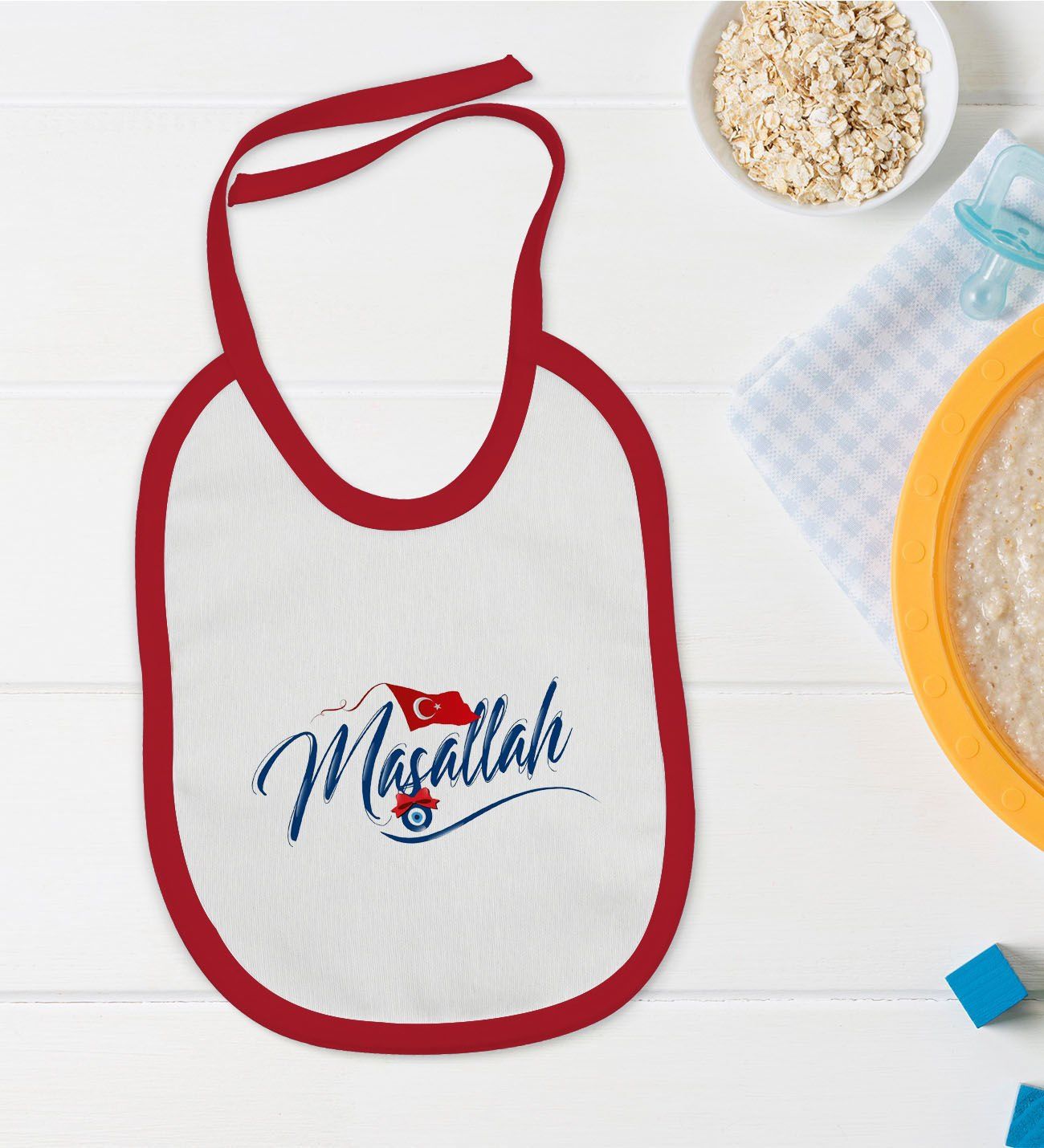 BK Kids Maşallah Tasarımlı Kırmızı Bebek Mama Önlüğü-3