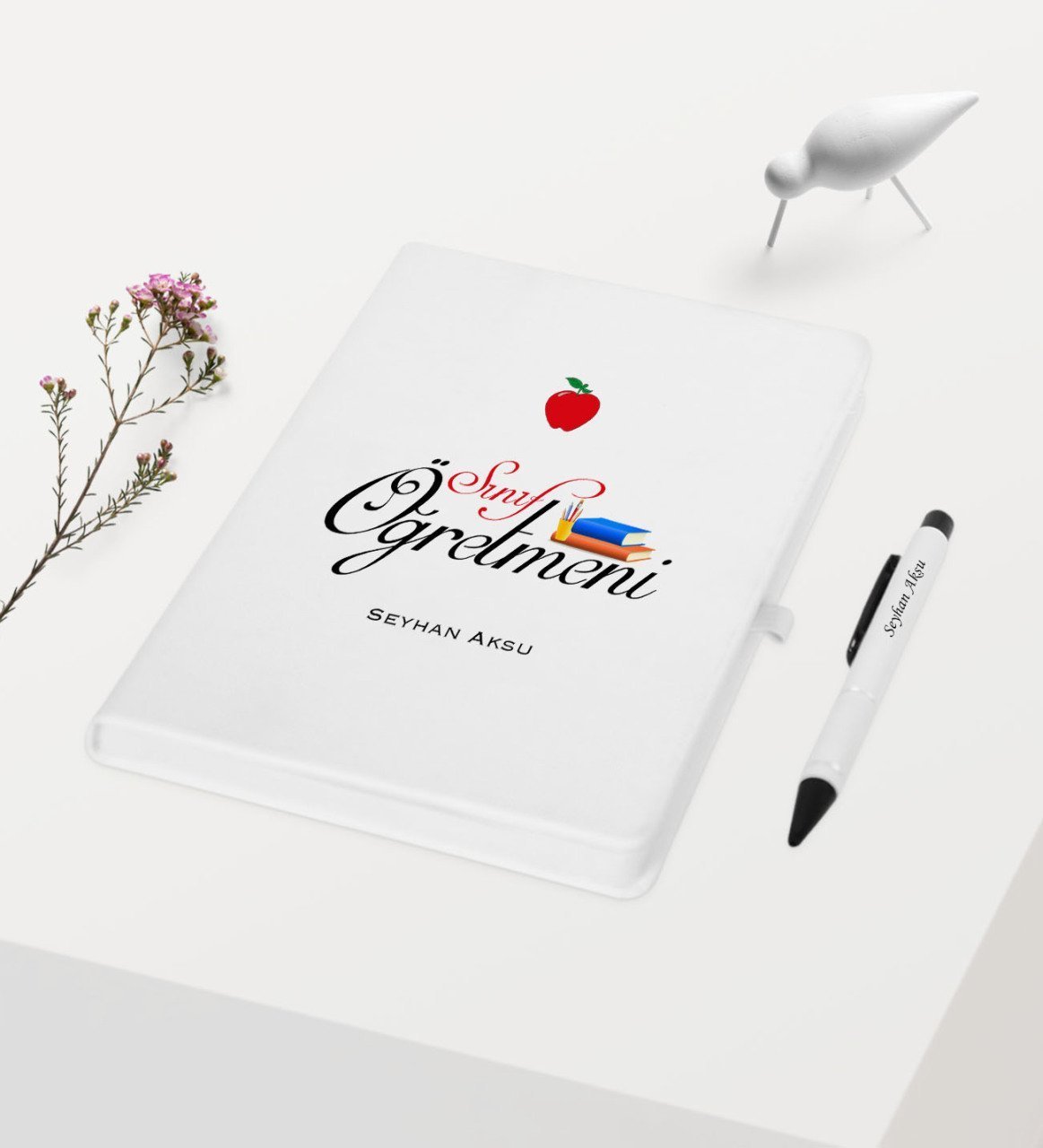 Kişiye Özel Sınıf Öğretmeni Temalı Beyaz Defter Kalem Hediye Seti - 6