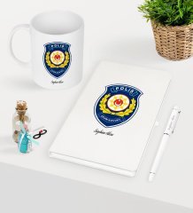 Kişiye Özel Polis Çevik Kuvvet Temalı Beyaz Defter Kalem Kupa Seti
