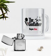 Kişiye Özel The Godfather Cam Kupa Bardak Benzinli Çakmak Seti