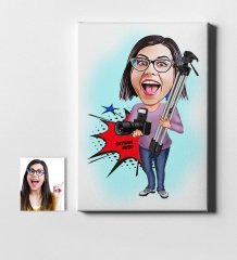 Kişiye Özel Bayan Profesyonel Fotoğrafçı Karikatür Kanvas Tablo (50 x 70 cm.) 1