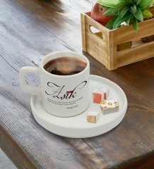 Kişiye Özel Mânâ Aşık Tasarımlı Sunum Tabaklı Türk Kahvesi Fincanı Model 1