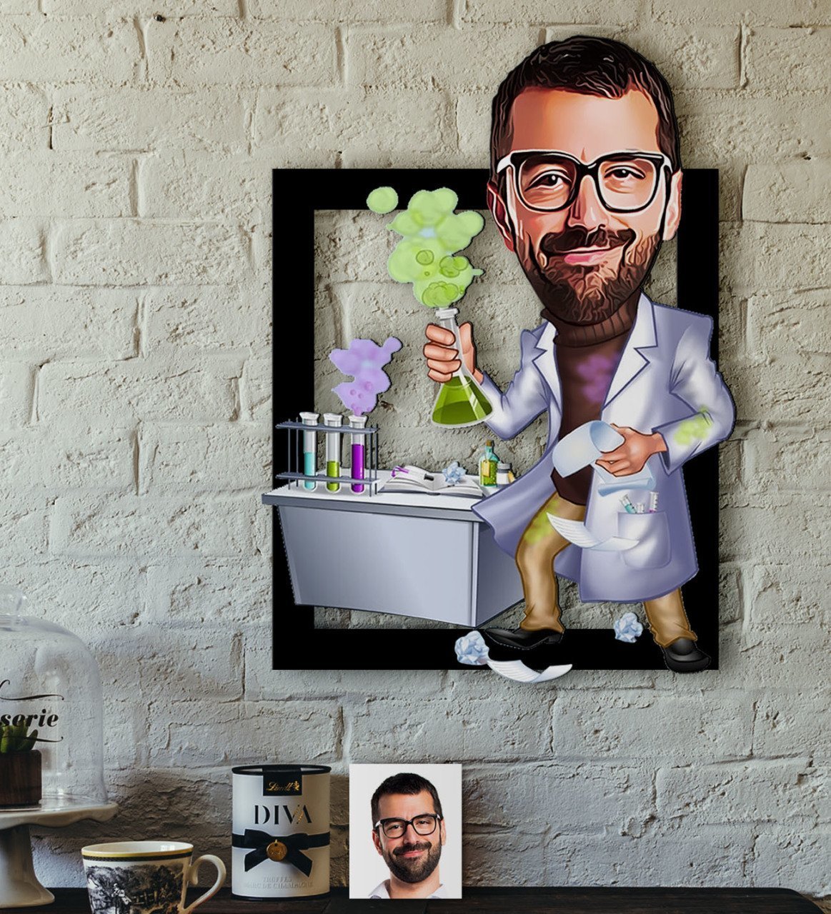 Kişiye Özel Bay Kimya Öğretmeni Karikatürlü 3D Ahşap Tablo-2