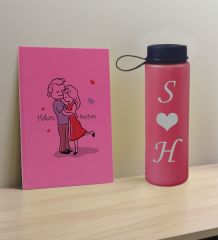 BK Gift Sevgiliye Özel İsimli Pembe Defter ve Fuşya Cam Matara Hediye Seti-10, Sevgiliye Hediye, Sevgililer Günü, Yeni İş Hediyesi