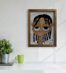 BK Home The Lazy People Collection Cute Girl Tasarımlı Doğal Masif Ahşap Çerçeveli Tablo 45x65cm-1