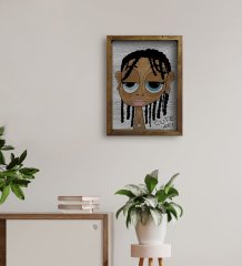BK Home The Lazy People Collection Cute Girl Tasarımlı Doğal Masif Ahşap Çerçeveli Tablo 45x65cm-1