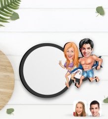 Kişiye Özel Sevgililer Karikatürlü Ahşap Bardak Altlığı-8