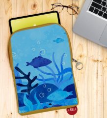 BK Gift Balıklar Tasarımlı Taşınabilir Koruyucu Tablet Kılıfı & Organizer Çanta - Sarı-1