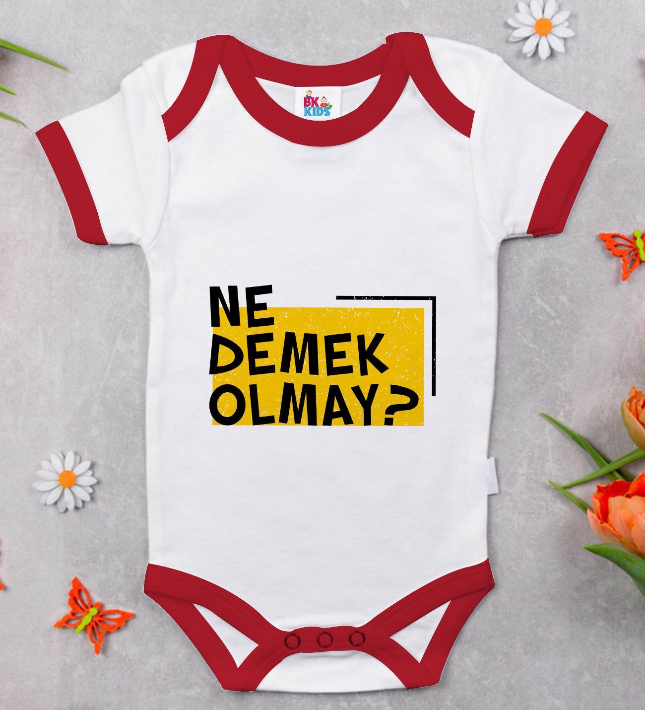 BK Kids Ne Demek Olmay Tasarımlı Kırmızı Bebek Body Zıbın-1