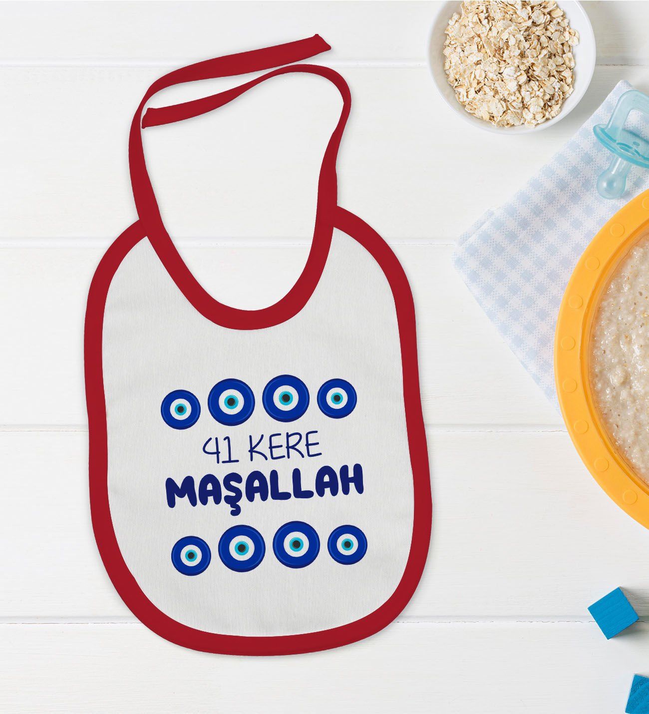 BK Kids Maşallah Tasarımlı Kırmızı Bebek Mama Önlüğü-2