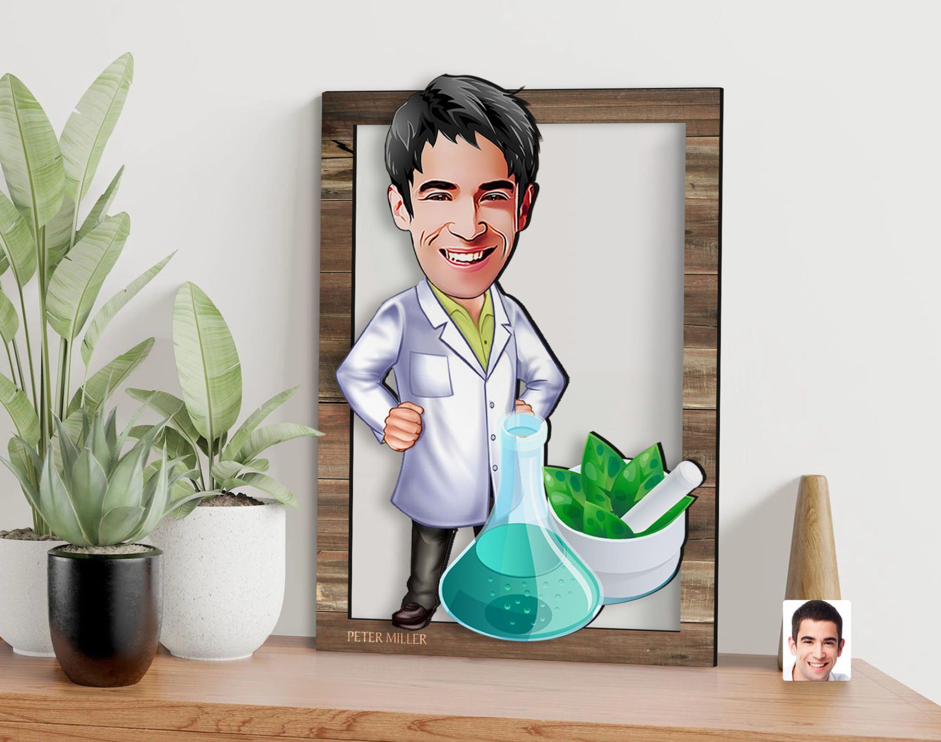BK Gift Kişiye Özel Erkek Eczacı Karikatürlü 3D Ahşap Tablo, Sevgiliye Hediye, Arkadaşa Hediye, Yıl Dönümü Hediyesi, Doğum Günü Hediyesi-1
