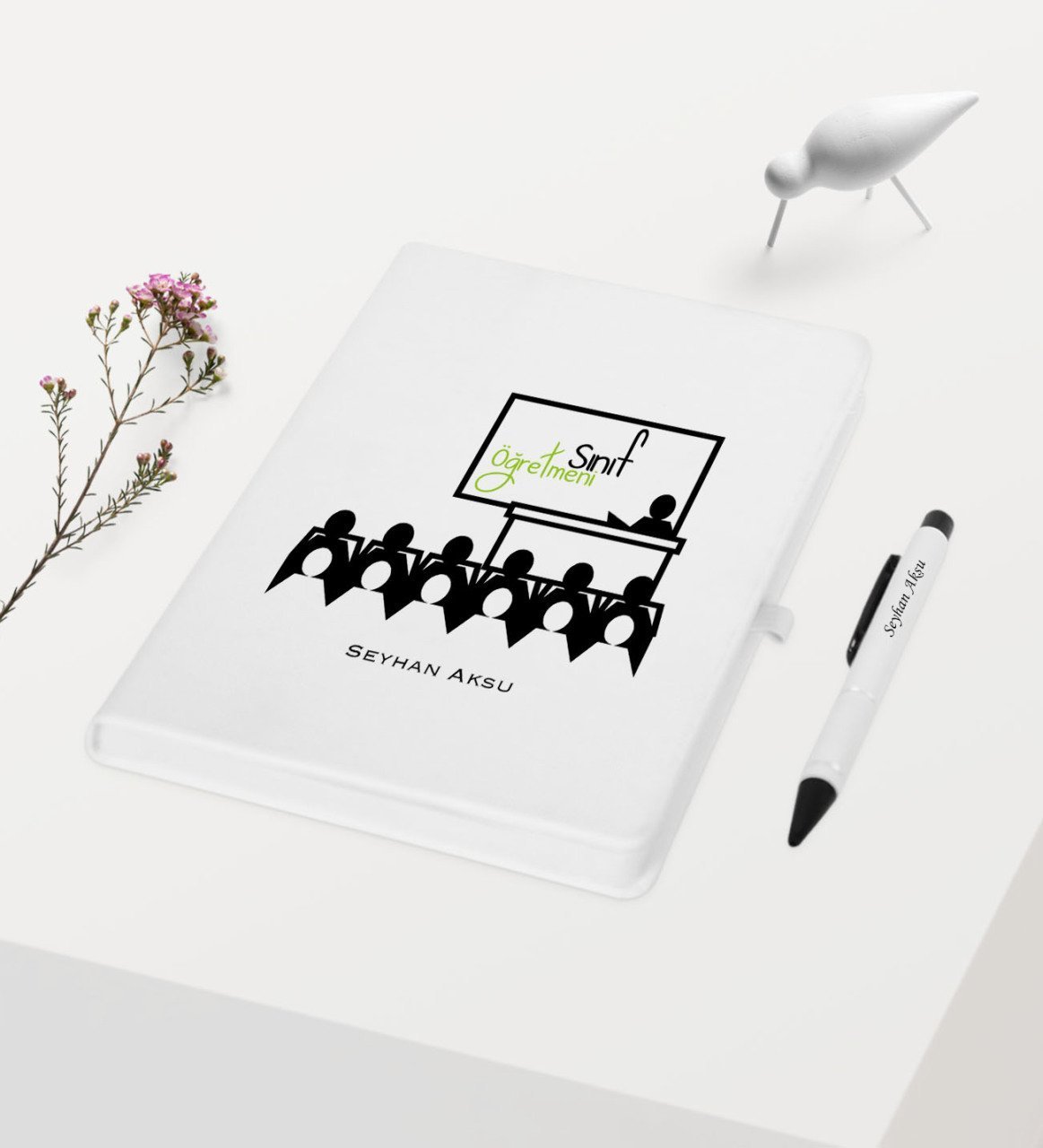 Kişiye Özel Sınıf Öğretmeni Temalı Beyaz Defter Kalem Hediye Seti - 5