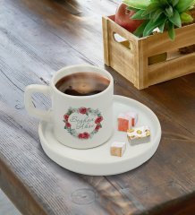 Kişiye Özel Sunum Tabaklı Çiçek Tasarımlı Türk Kahvesi Fincanı Model 8
