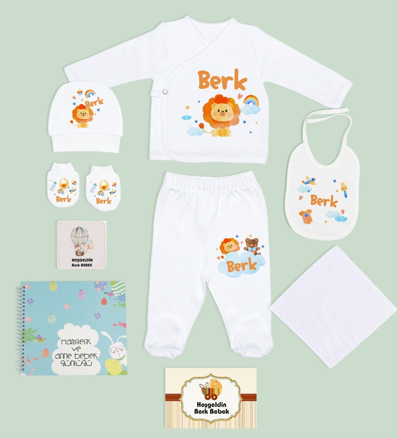 BK Kids Kişiye Özel Beyaz Hastane Çıkışı, Anne-Bebek Günlüğü, Yeni Doğan Bebek Giyim Hediyesi, 9 Parça Bebek Hediye Seti-4