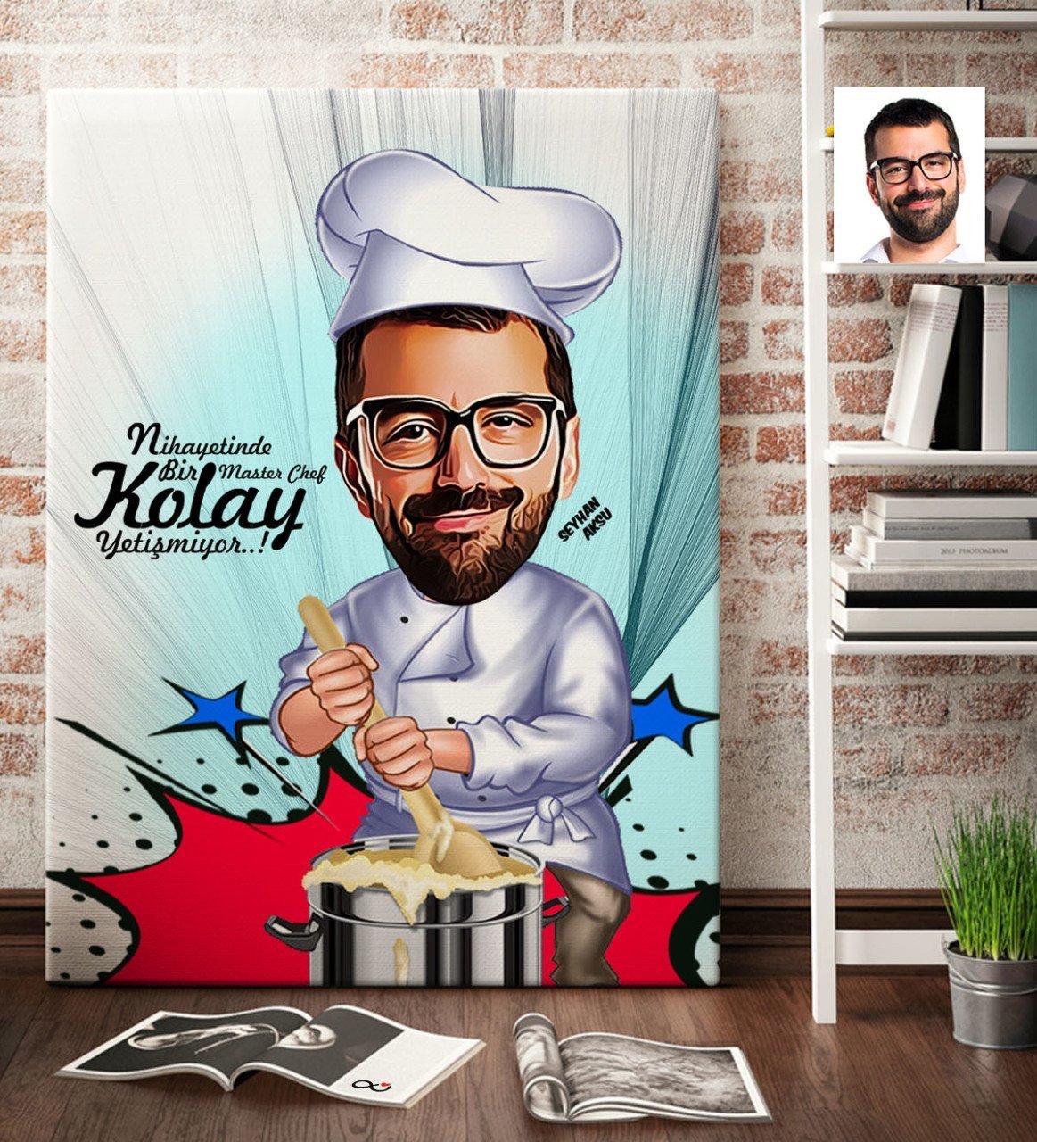 Kişiye Özel Bay Master Chef Karikatür Kanvas Tablo (70 x 100 cm.) 2